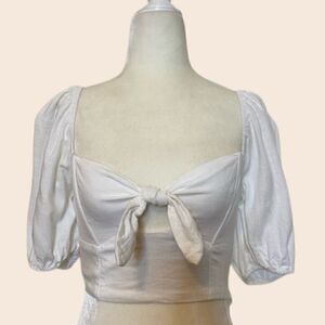 Cotton Candy LA White Milkmaid Bustier Tie Front Top w/ Puff Sleeves Size Small